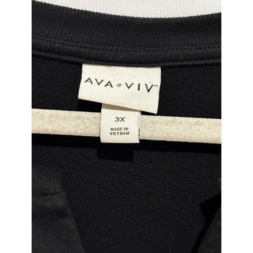 Ava & Viv  3X Black Split V-Neck Sweatshirt Long Sleeve Oversized Top capsule - Picture 4 of 7